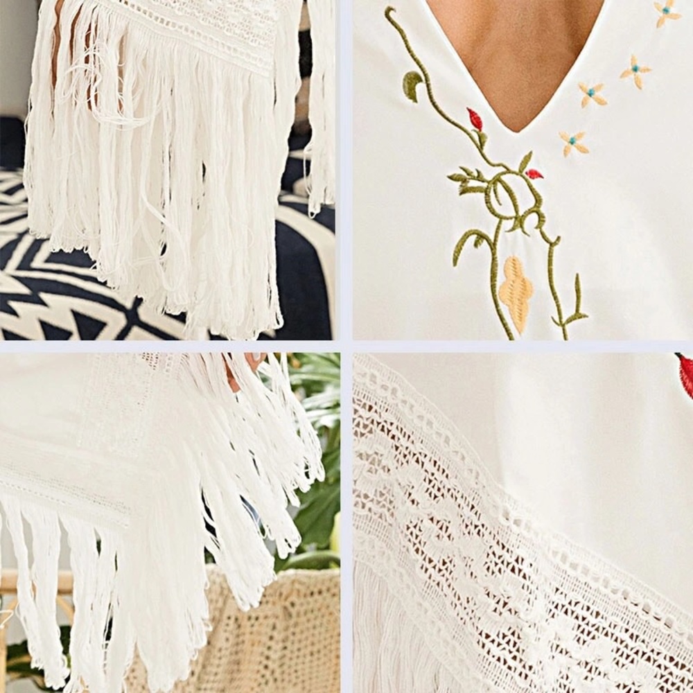 NEW Boho Hippie Fringe Embroidered Tunic Dress - Picture 4 of 8